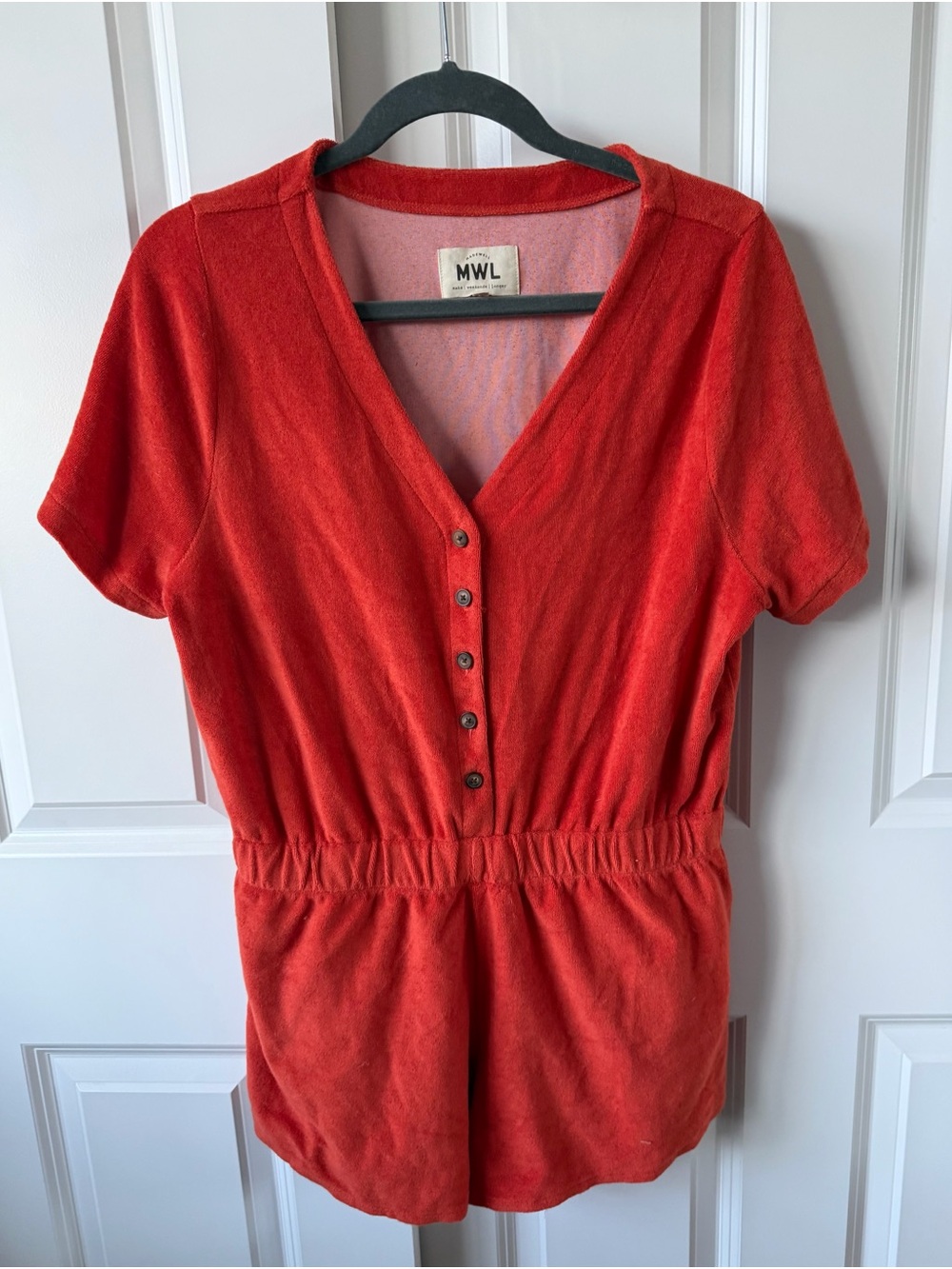 Madewell MWL Red Terry Cloth Short Sleeve Romper Size M NWOT